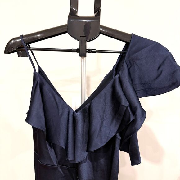 NWT Ted Baker Size 6 Keomi Navy Waterfall Ruffle Satin Bias Cut Midi Dress TB 2 - Picture 5 of 13